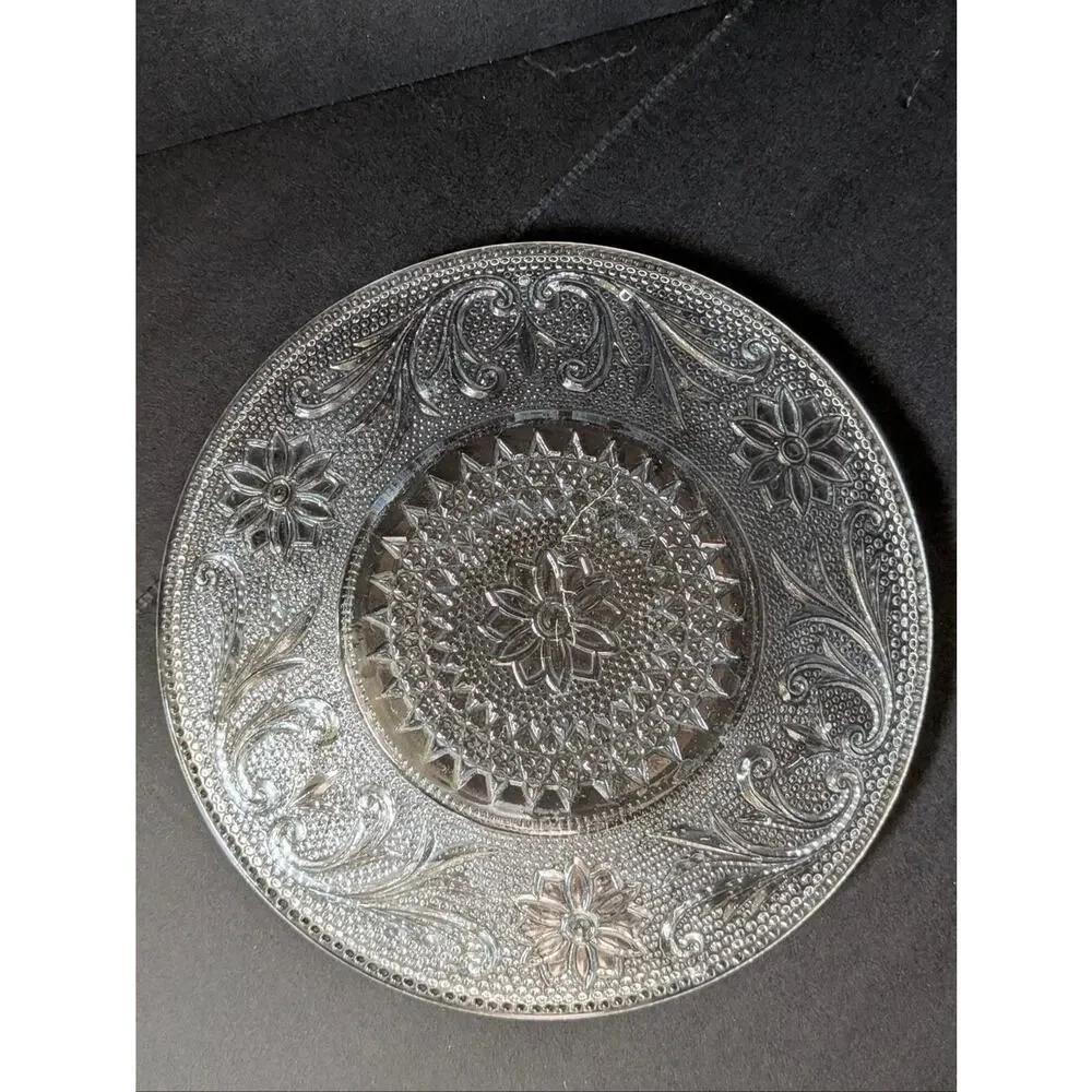 VTG Set Of 7 Indiana Glass Clear Pressed Sandwich Pattern Sherbet Plates 6